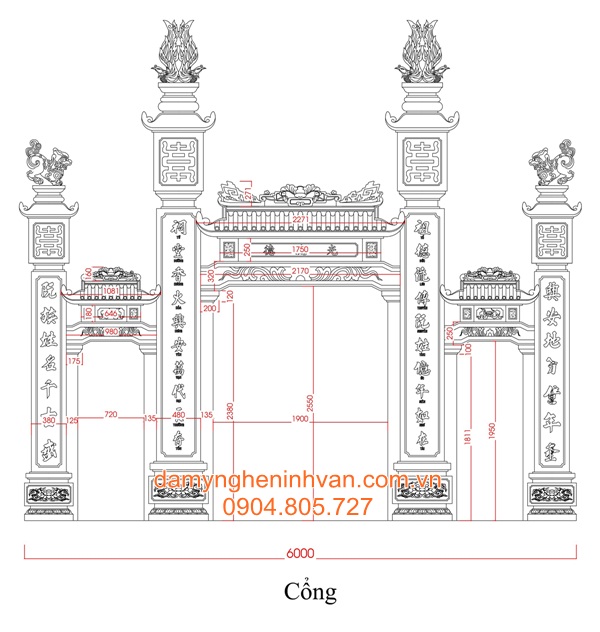 Thiết kế kích thước cổng tam quan chùa đẹp nhất 02
