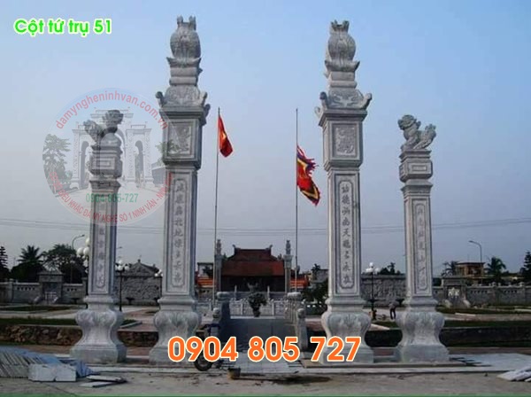 Bốn cột tứ trụ đá dùng làm cổng nhà thờ đình chùa đẹp 51
